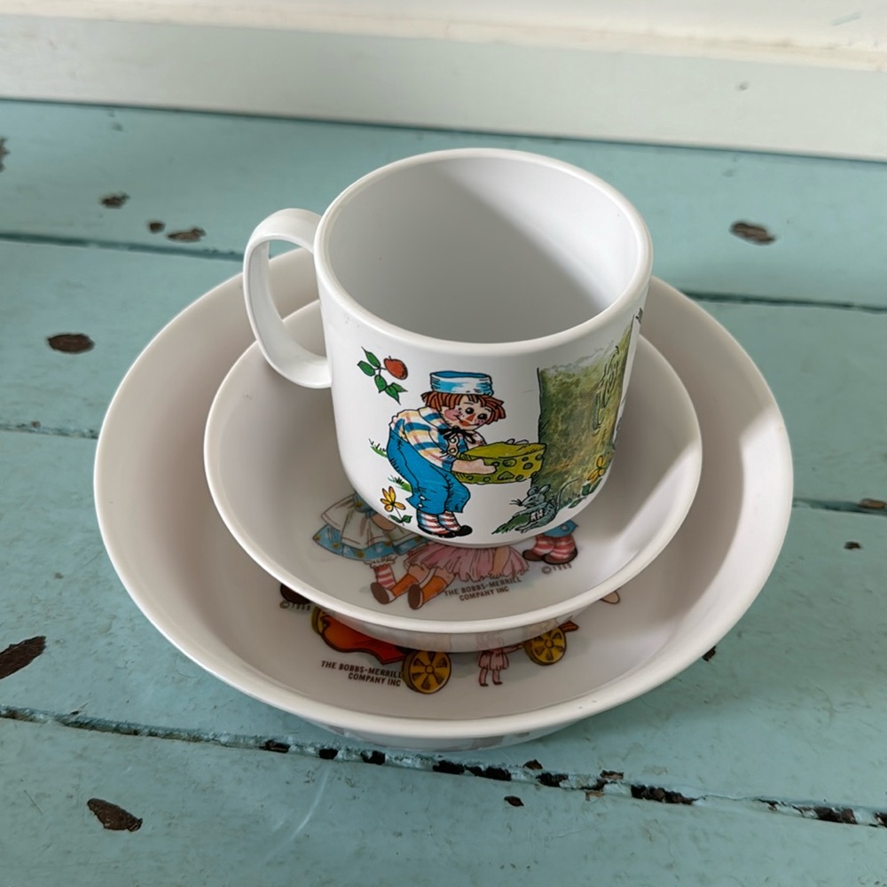 Oneida Vintage (1960) Raggedy Ann & Andy Cup and 2 Bowl Melamine (plast…